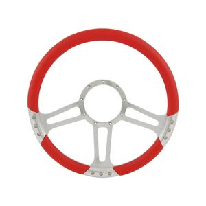 Cal Custom 14" Boost Billet Aluminium Steering Wheel, Red Leather Half-Wrap
