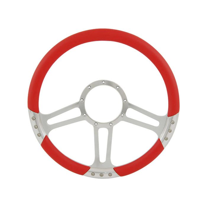 Cal Custom 14" Boost Billet Aluminium Steering Wheel, Red Leather Half-Wrap