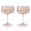 2pc Urban Strawberry Fields Floral Coupe Champagne Drinking Glasses 16cm Pink