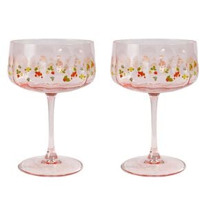 2pc Urban Strawberry Fields Floral Coupe Champagne Drinking Glasses 16cm Pink