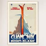 Galrie Chamonix Mont Blanc France Vintage Ski Poster for Summer and Winter Sports Art, Wood Frame, A4 21 x 30cm (8 x 12inch)