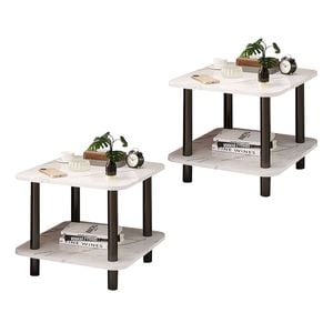 Soga 2x 70cm White Ceramic Table Stone Pattern Black Metal Legs Modern Design