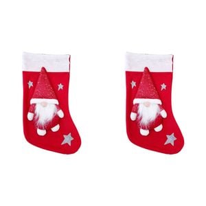2PK LVD Festive Plush Santa Christmas Hanging Stocking 45cm Red/White