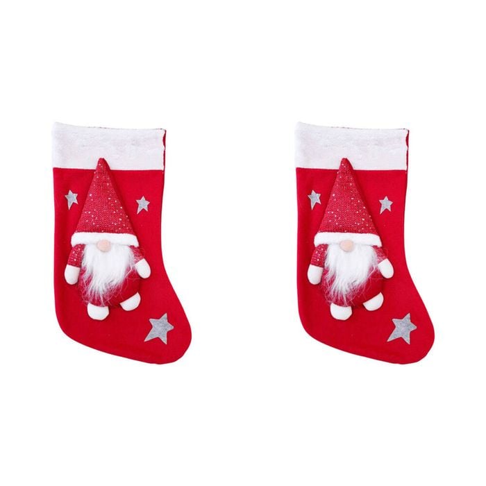 2PK LVD Festive Plush Santa Christmas Hanging Stocking 45cm Red/White