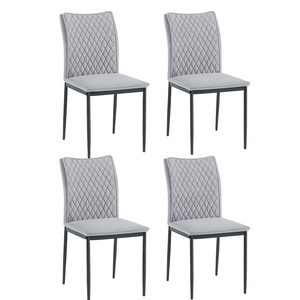 Foret Fabric Dining Chairs 4pcs Diamond Stitch Back Black Metal Legs Modern
