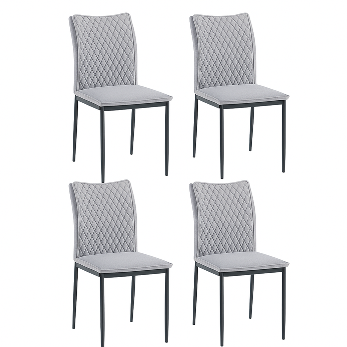 Foret Fabric Dining Chairs 4pcs Diamond Stitch Back Black Metal Legs Modern
