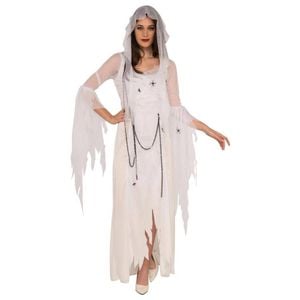 Ghostly Spirit Women's Halloween Halloween Costume with White Tattered Dress Veil Spiders, STANDARD
