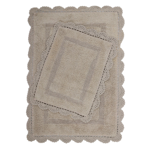 Yarra Textiles Tufted Bath Mat Rug Crochet Border, 2pcs. Set (60 x 90cm big, 40 x 60cm small) 1700 gsm+ (Beige)