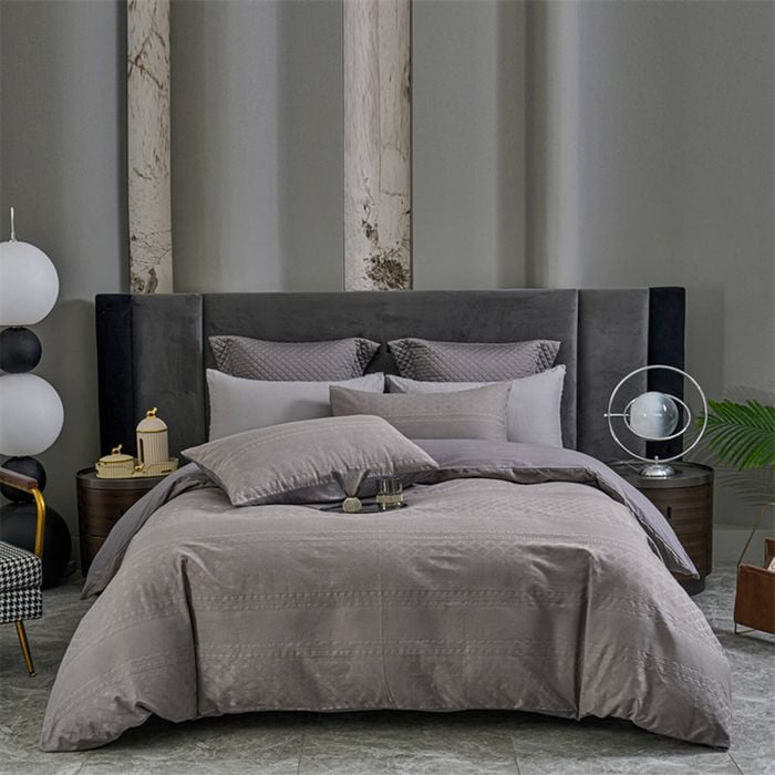 CottonMore 100% Cotton Waffle Jacquard Quilt Doona Duvet Cover Set Dark Grey