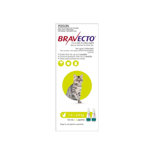 Bravecto SPOT ON For Cats 1-2kg 2 x Pipettes (Green)