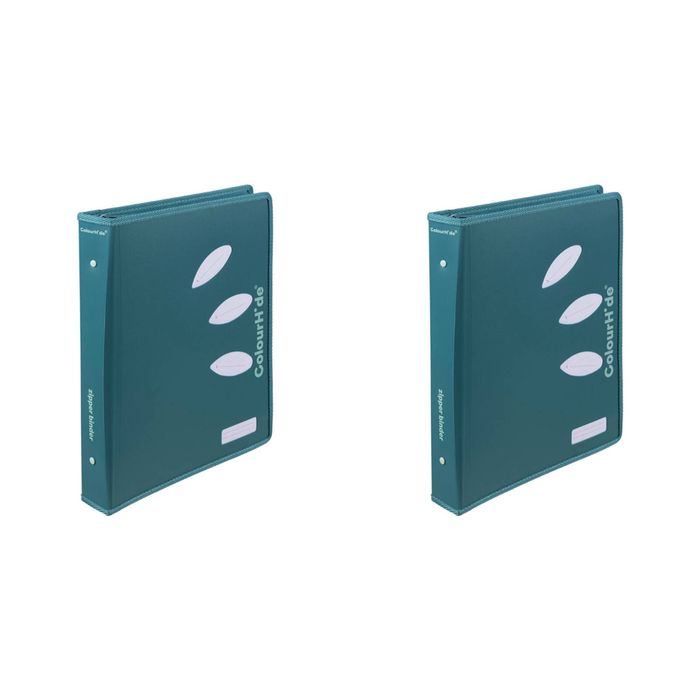 2x Colourhide 48cm Zipper Ring Binder File Holder Document Organiser Teal Green