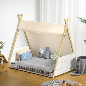 Oikiture Kids Bed Frame Wooden Timber Single Teepee Bed Frame Platform Base
