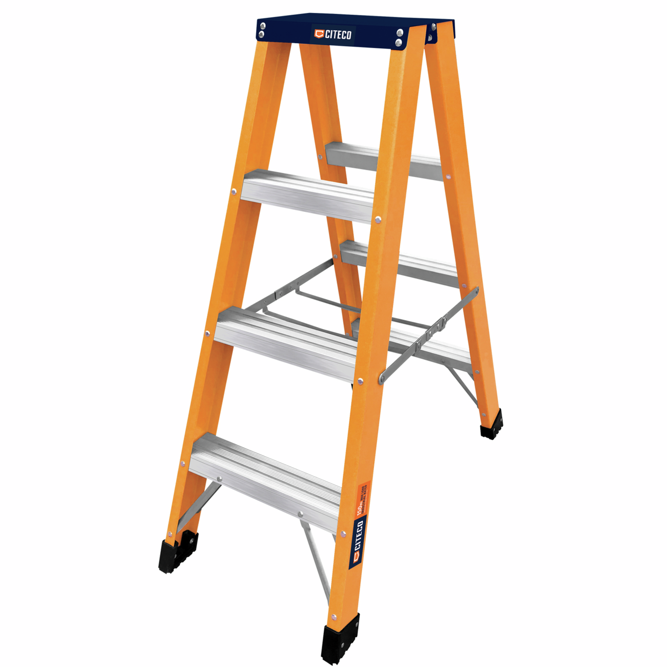 Citeco industrial double sided fibreglass ladder with orange legs best suited to electricians