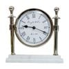 SS Collective Round Faced Column Desk/Table Clock W/ White Marble Base Silver