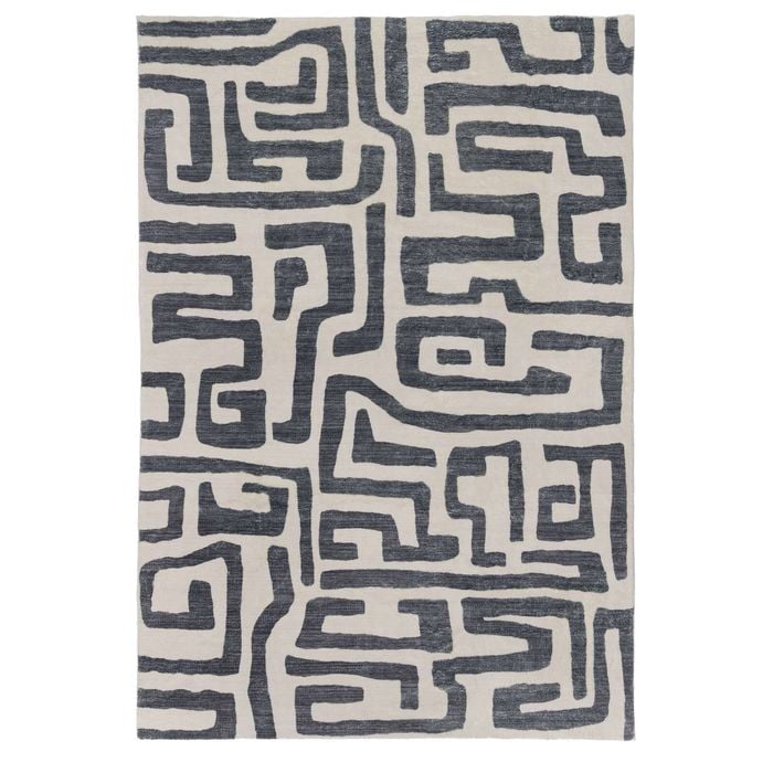 Loopsie-330cm X 240cm-walvis Cream And Grey Aztec Washable Rug