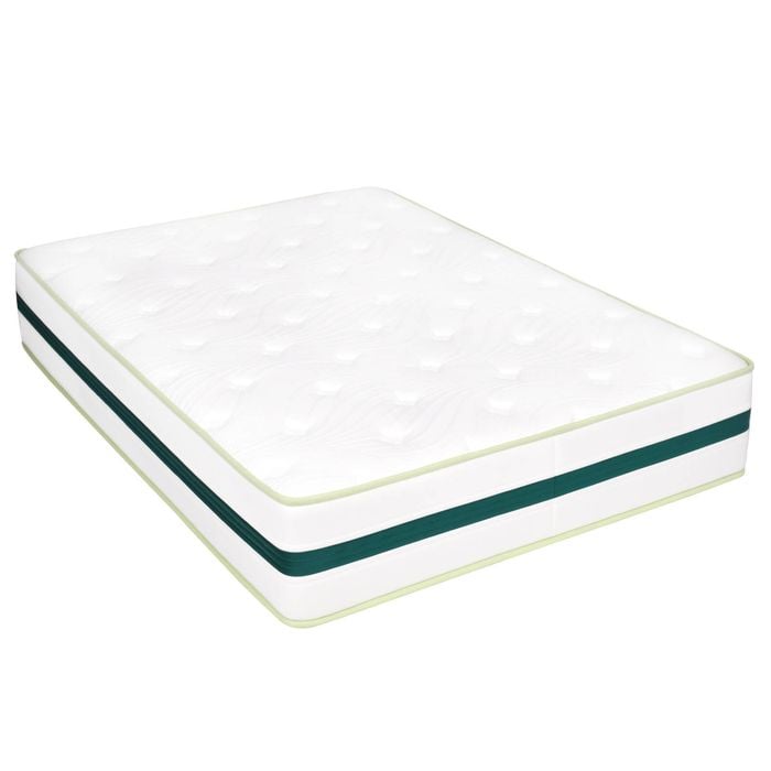 Ufurniture 32CM Queen Mattress 7 Zone Euro Top Pocket Springs Memory Foam Medium Firm Bed Mattresses, White & Green