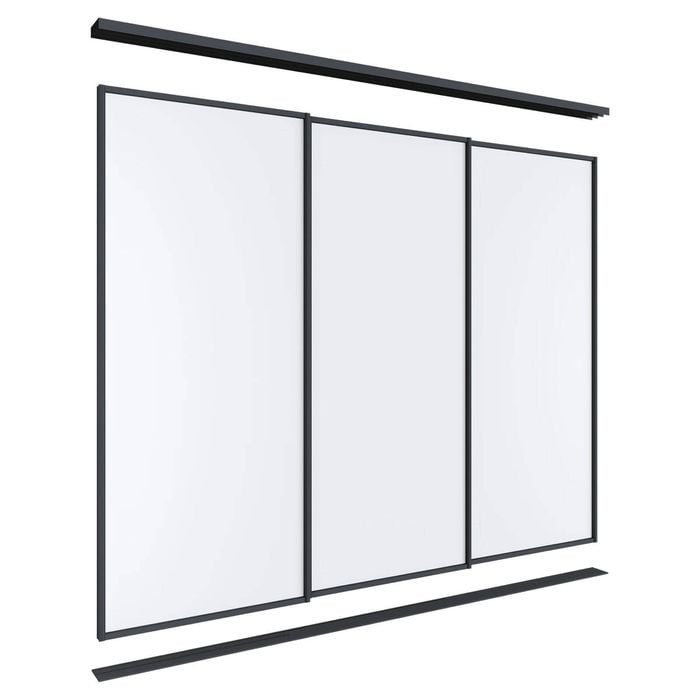 Lugna 2100 x 1801-2700mm Black Melamine Wardrobe Triple Sliding Doors