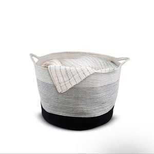Yarra Textiles Multi-Purpose Extra-Large Storage Basket Picnic (56 Cm x 56 Cm x 35 Cm) White-Black