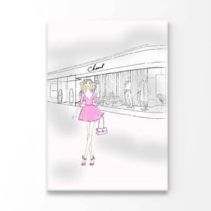 Pink Girl With Fashion Store Print 100% Australian Made 100x150cm (Stretched Canvas)