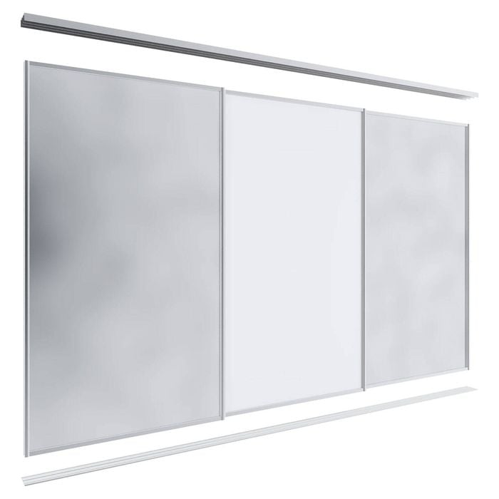 Lugna 2100 x 2701-3600mm Clear Anodised 2 Mirror 1 Melamine Wardrobe Triple Sliding Doors