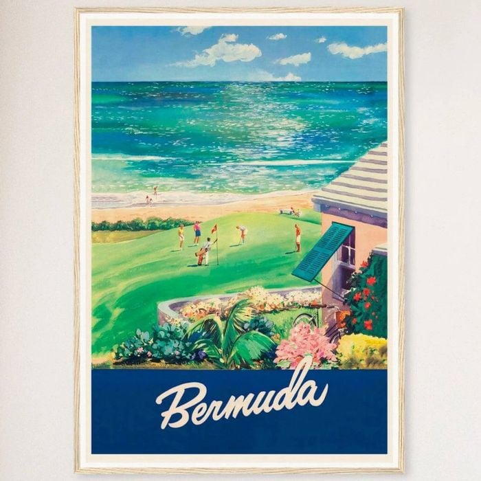 Galrie Bermuda Vintage Travel Poster Art Captivating Island Escape with Vibrant Colors, Wood Frame, A1 60 x 84cm (23 x 33inch)