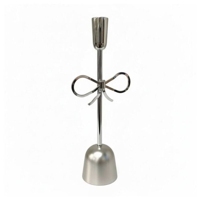 SS Collective Medium Bow Candlestick Nickel Candle Holder Silver 35x4cm