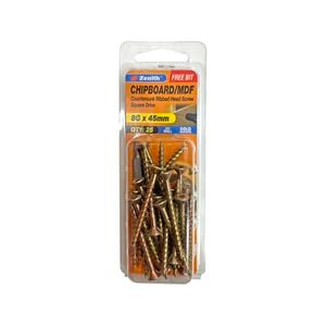 Zenith 8G x 45mm Gold Passivated Square Drive Chipboard Screw - 25 Pack