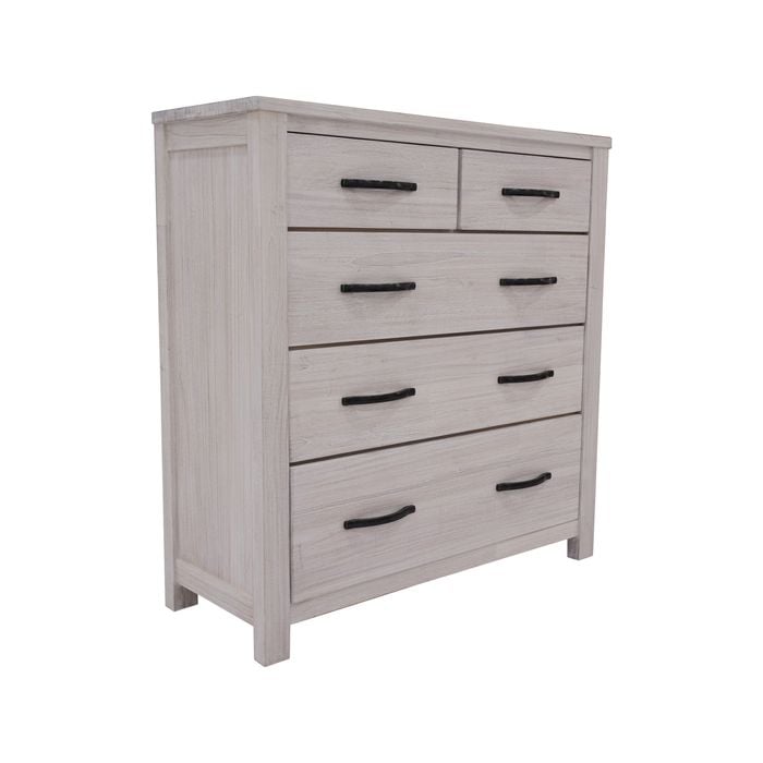 Foxglove Tallboy 5 Chest of Drawers Solid Ash Wood Bed Storage Cabinet - White