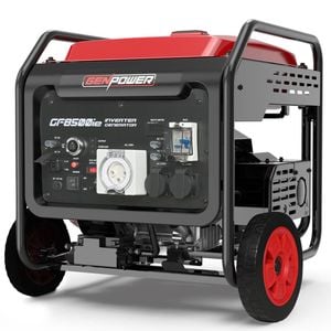 GENPOWER 8.5kW Peak 7.2kw Open Frame Inverter Generator, Push-Button, 2x15A, 1x32A, 20L Tank, Wheels, RCD, Portable, Backup