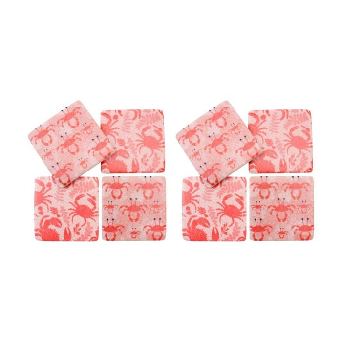 2x 4pc Lvd Decorative Red Crab Resin Square Drink Coasters Decor 10x10x0.5cm