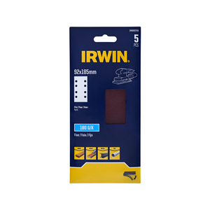 IRWIN 92 x 185mm 180 Grit 8 Holes 1/3 Punched Sheets - 5 Pack