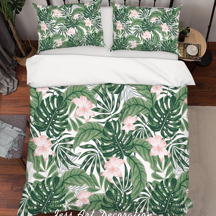 3D Tropical Green Leaves Quilt Cover Set Bedding Set Pillowcases 74