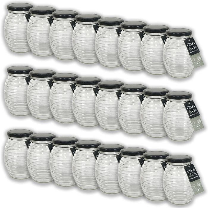 24PK Glass & Co Cleo Round Honey Pot Black Metal Lid Jar 730ml Clear