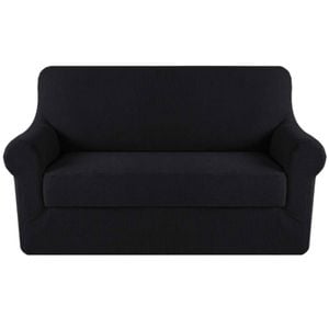 Smarcute 2 Seater 2-Piece Spandex Stretch Anti-Slip Sofa Cover Black
