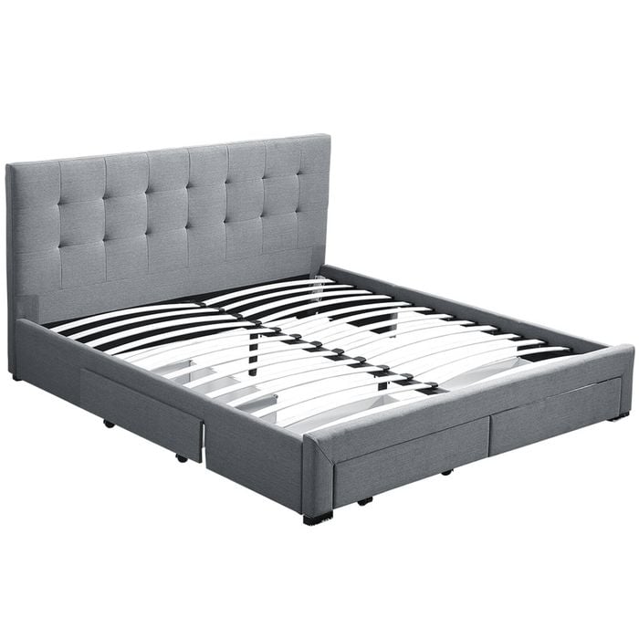 Levede Double Fabric Bed Frame – Tufted With 4 Drawers Storage, Grey