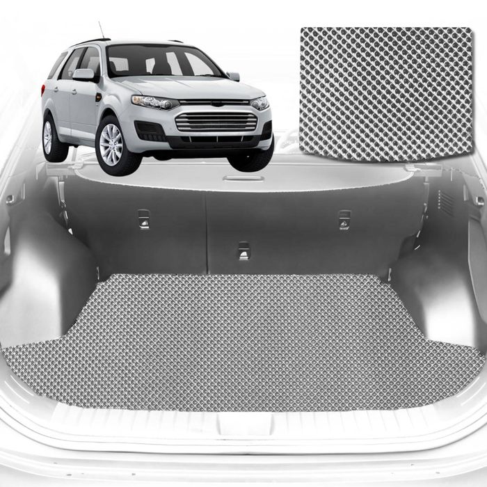 6D Diamond Car Boot Mat for Ford Territory SX, SY2004-2011-(3rd Row folded/5 seater)-Cargo Mat-Grey-Outback GT