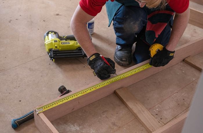 Measuring the timber for the box base.