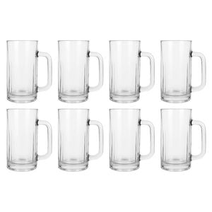 Argon Tableware 540ml Beer Mugs - Set Of 8 - Glass Pint Steins With Handle Heavy Duty Soda Lime Glass Drinking Mugs Set