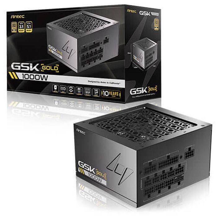 Antec GSK1000 AU, ATX 12V 3.1, 1000W, Full-Modular, 80 Plus Gold, 120mm FDB fan, 100–240V, OCP/OVP/UVP/SCP/OPP/OTP/SIP/NLO pro