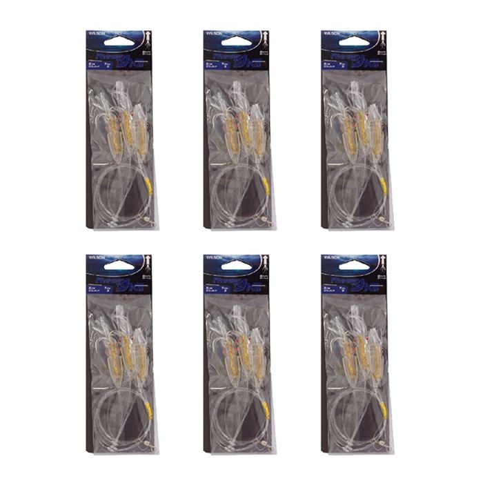 6x Wilson Rigged to Jig Rig 3 Hook Squid Style Jig Fully UV Active - Colour #3