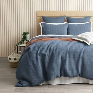 Cloud Linen Celeste Seersucker Cotton Waffle Quilt Cover Set Ink Queen