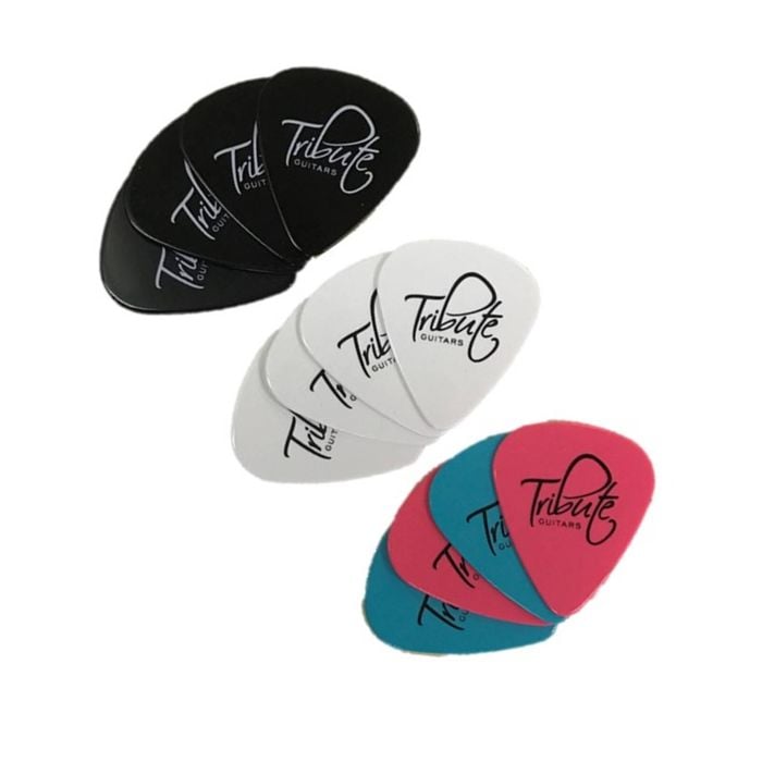 12pc Tribute Guitar Bass Ukulele Strumming Plectrum Picks Medium 0.74mm Assorted