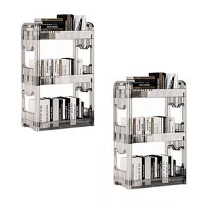 SOGA 2X 38x24cm Clear 3-Tier Bookshelf  Storage Organizer
