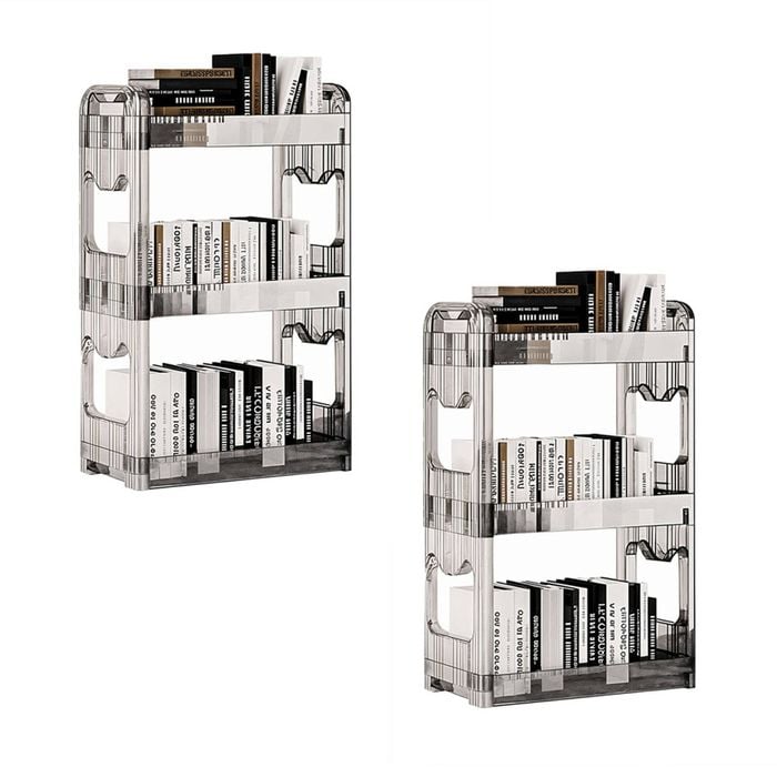 SOGA 2X 38x24cm Clear 3-Tier Bookshelf  Storage Organizer