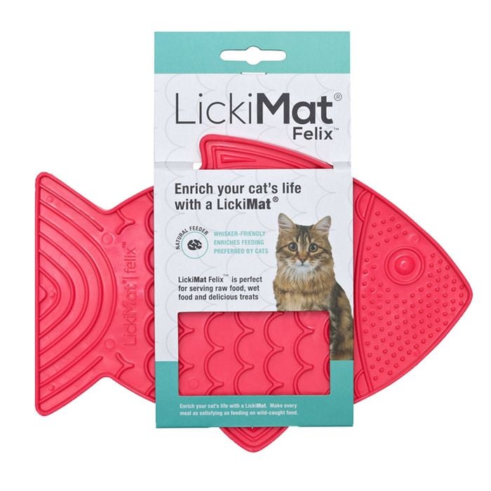 LickiMat Classic Felix Boredom Buster Fish Shaped Cats Slow Feeder Pink