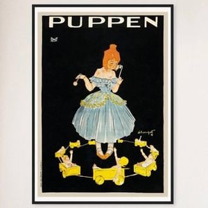 Galrie Charming Vintage Puppen Dolls Advertising Poster for Home Decor, Black Frame, 70 x 100cm (28 x 40inch)