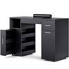 Advwin Manicure Table Vanity Desk with Dust Collector Glass Top Storage Cabinet Black