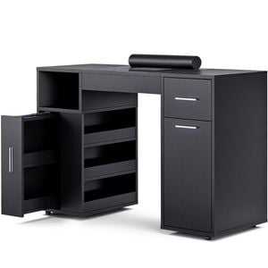 Advwin Manicure Table Vanity Desk with Dust Collector Glass Top Storage Cabinet Black