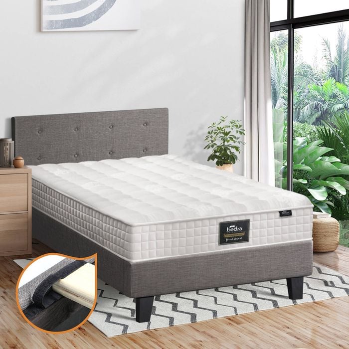 Oikiture  Bed Frame with King Single Mattress Wooden Platform Grey POLO