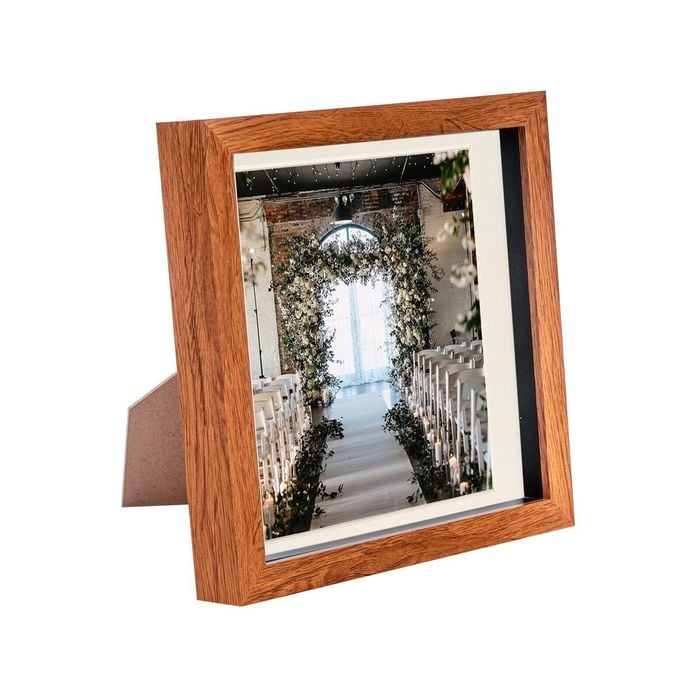Nicola Spring Acrylic 3D Box Photo Frame with 6" x 6" Mount - 8" x 8"  - Dark Wood
